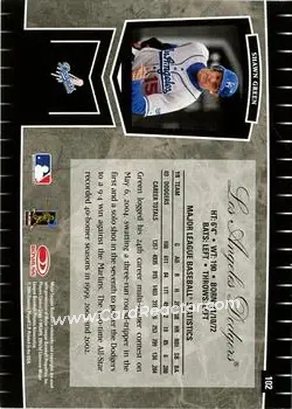 2004 Leaf Certified Cuts #102 - Shawn Green - Los Angeles Dodgers - Back 2004 Leaf Certified Cuts #102 - Shawn Green - Los Angeles Dodgers - Back