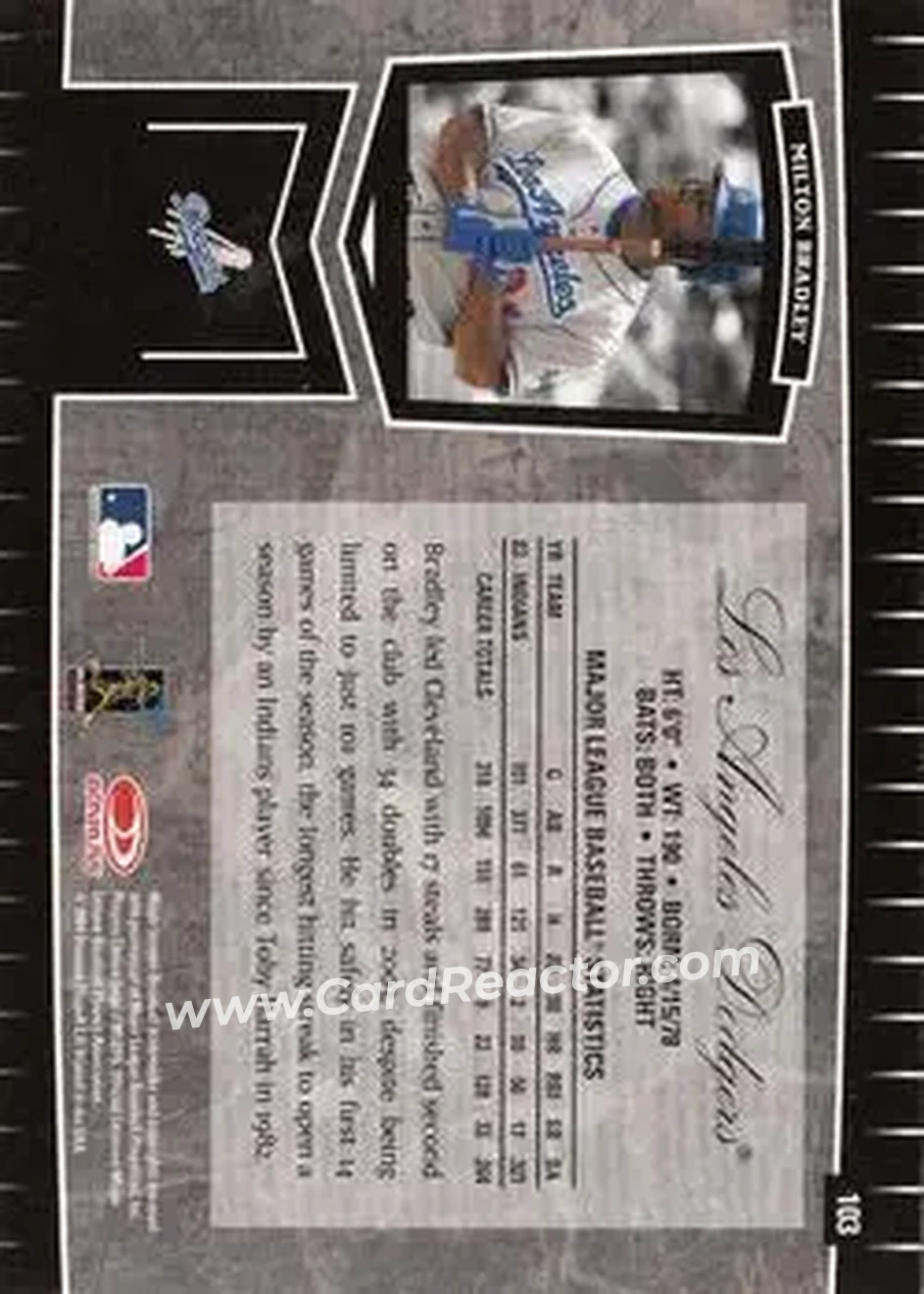 2004 Leaf Certified Cuts #103 - Milton Bradley - Los Angeles Dodgers - Back 2004 Leaf Certified Cuts #103 - Milton Bradley - Los Angeles Dodgers - Back