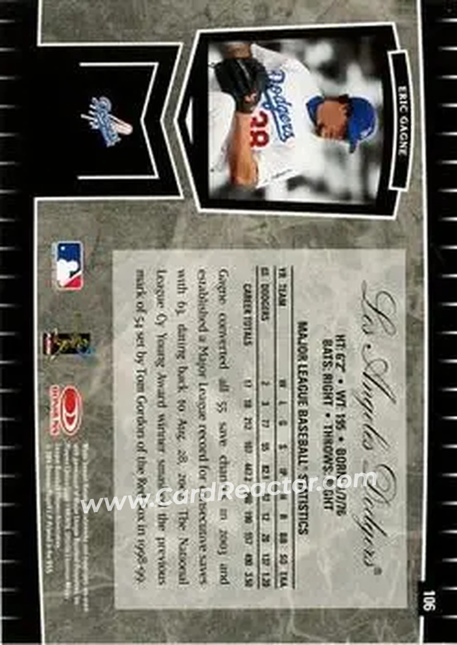 2004 Leaf Certified Cuts #106 - Eric Gagne - Los Angeles Dodgers - Back