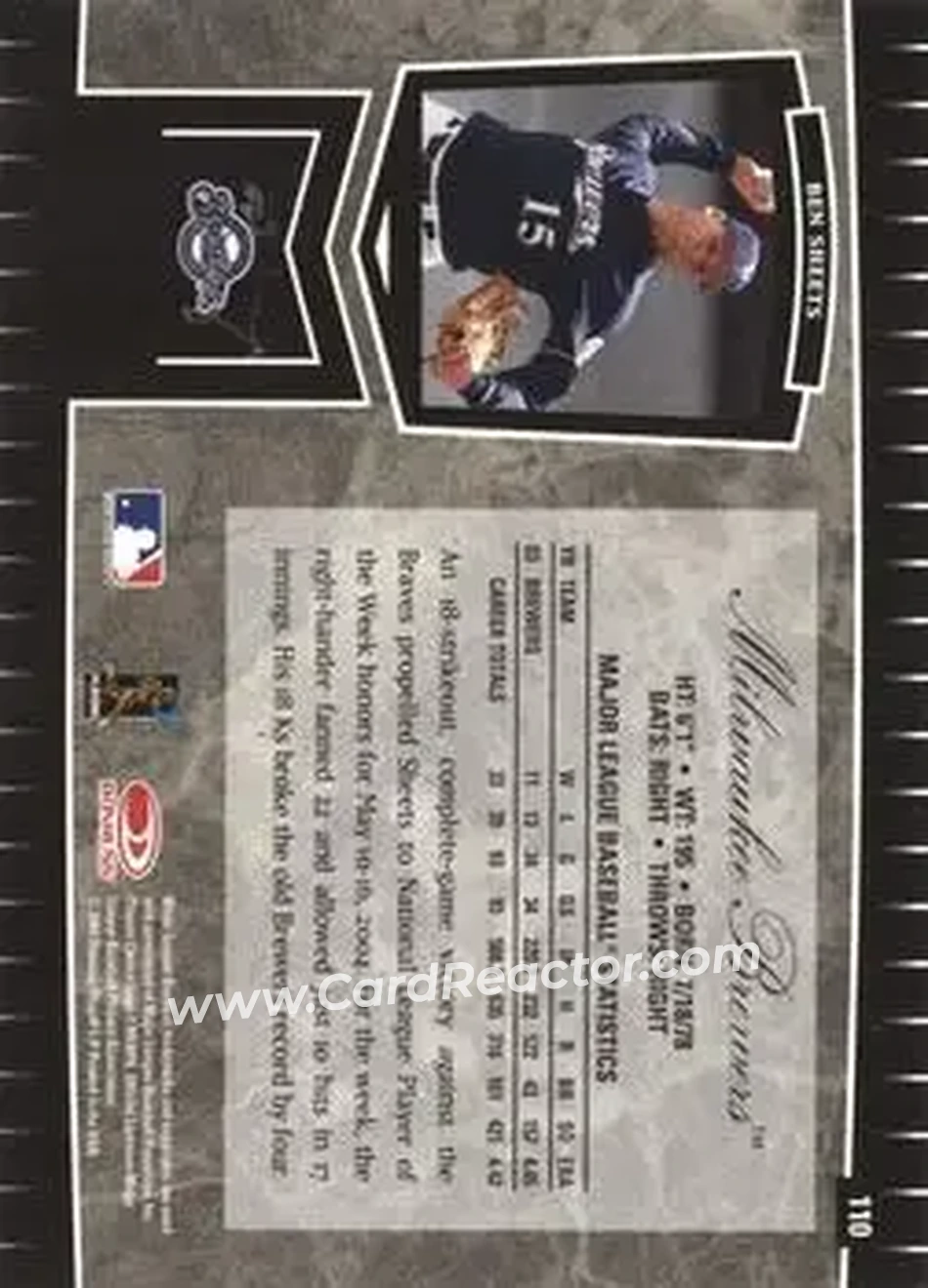 2004 Leaf Certified Cuts #110 - Ben Sheets - Milwaukee Brewers - Back