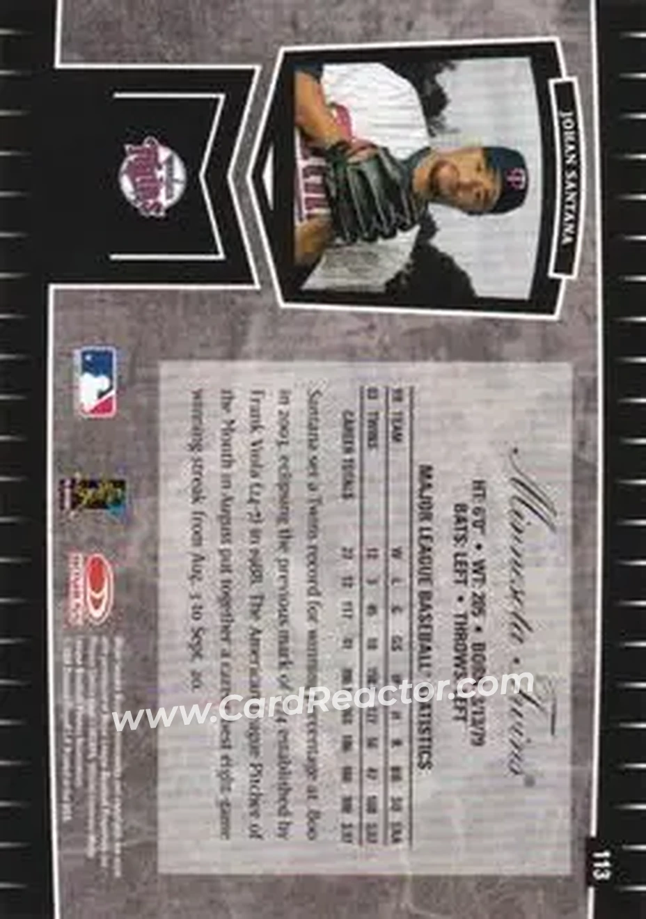 2004 Leaf Certified Cuts #113 - Johan Santana - Minnesota Twins - Back 2004 Leaf Certified Cuts #113 - Johan Santana - Minnesota Twins - Back