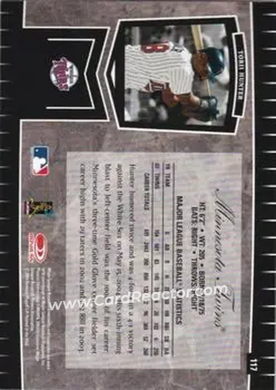 2004 Leaf Certified Cuts #117 - Torii Hunter - Minnesota Twins - Back