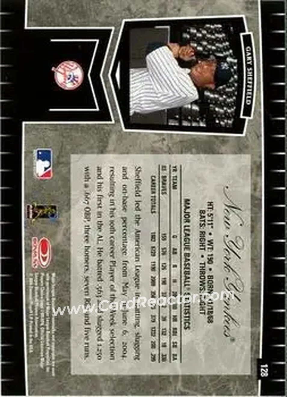 2004 Leaf Certified Cuts #128 - Gary Sheffield - New York Yankees - Back