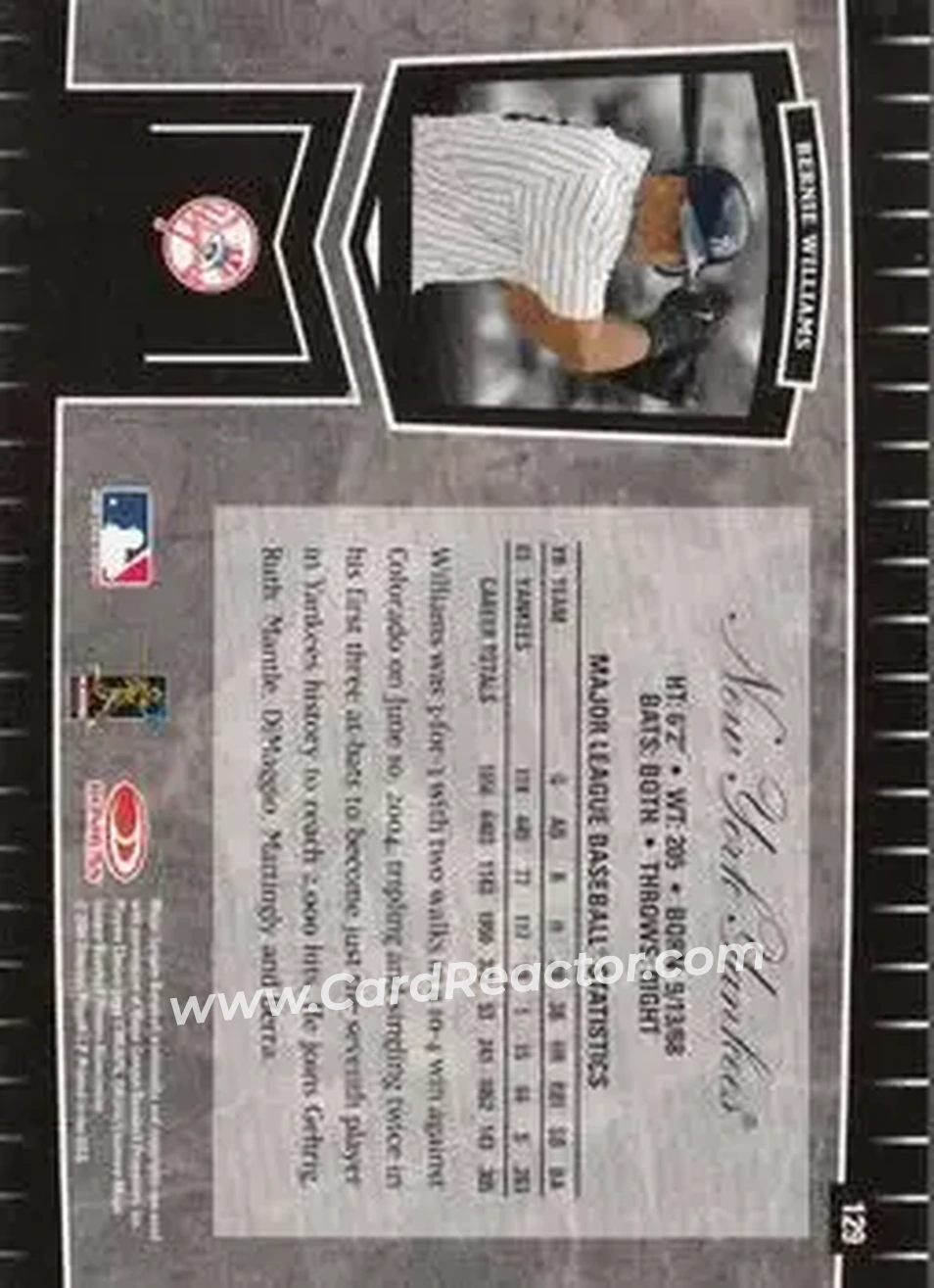 2004 Leaf Certified Cuts #129 - Bernie Williams - New York Yankees - Back