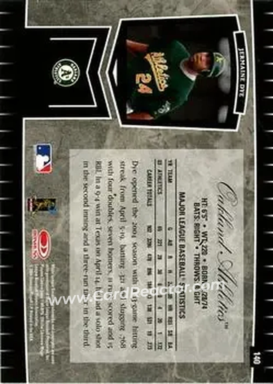 2004 Leaf Certified Cuts #140 - Jermaine Dye - Oakland Athletics - Back