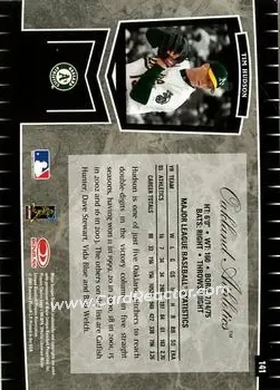 2004 Leaf Certified Cuts #141 - Tim Hudson - Oakland Athletics - Back 2004 Leaf Certified Cuts #141 - Tim Hudson - Oakland Athletics - Back