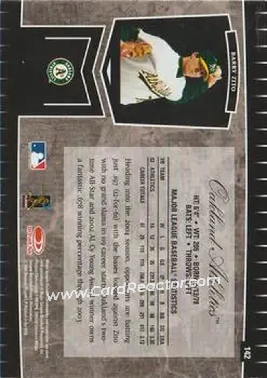 2004 Leaf Certified Cuts #142 - Barry Zito - Oakland Athletics - Back