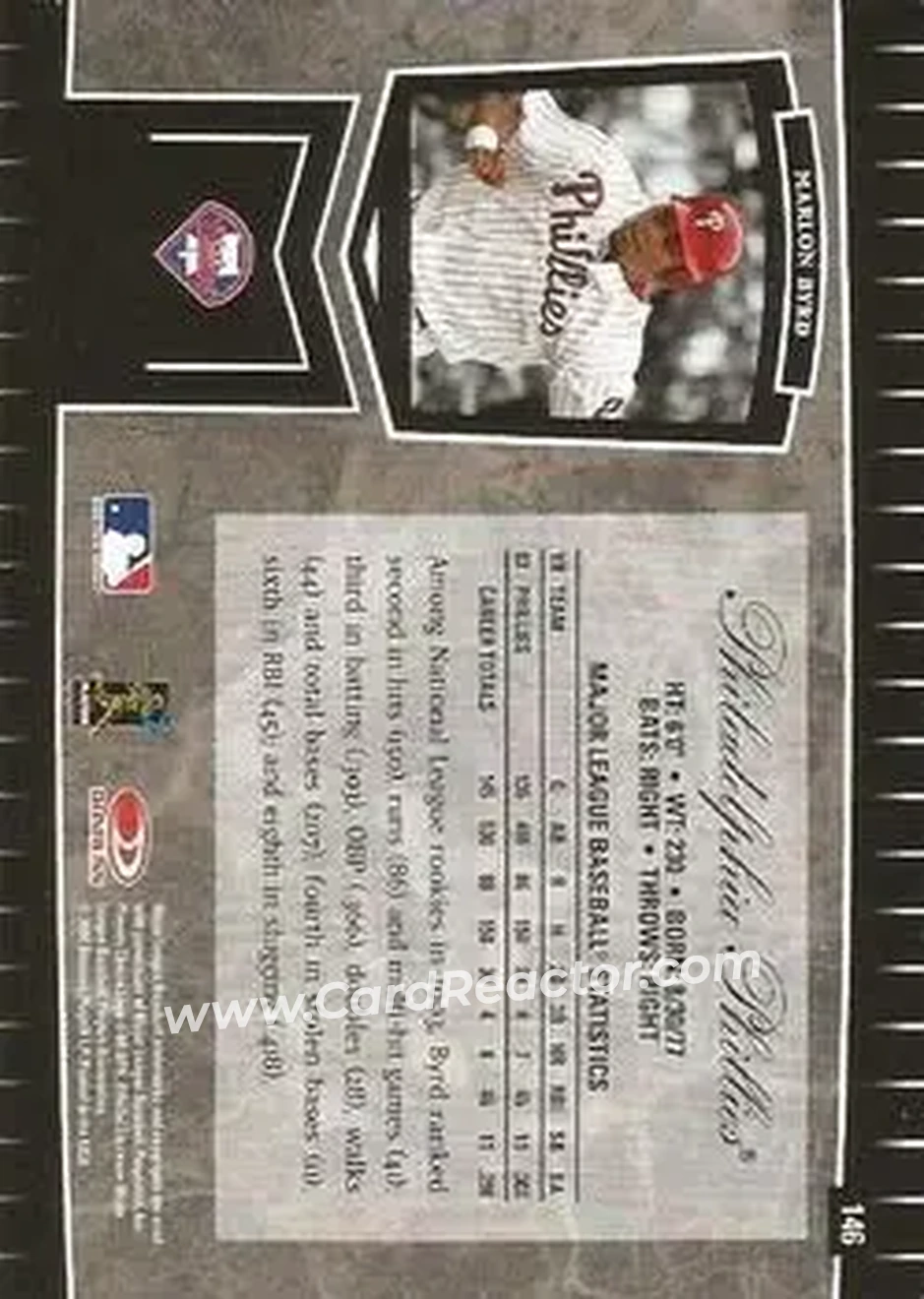 2004 Leaf Certified Cuts #146 - Marlon Byrd - Philadelphia Phillies - Back