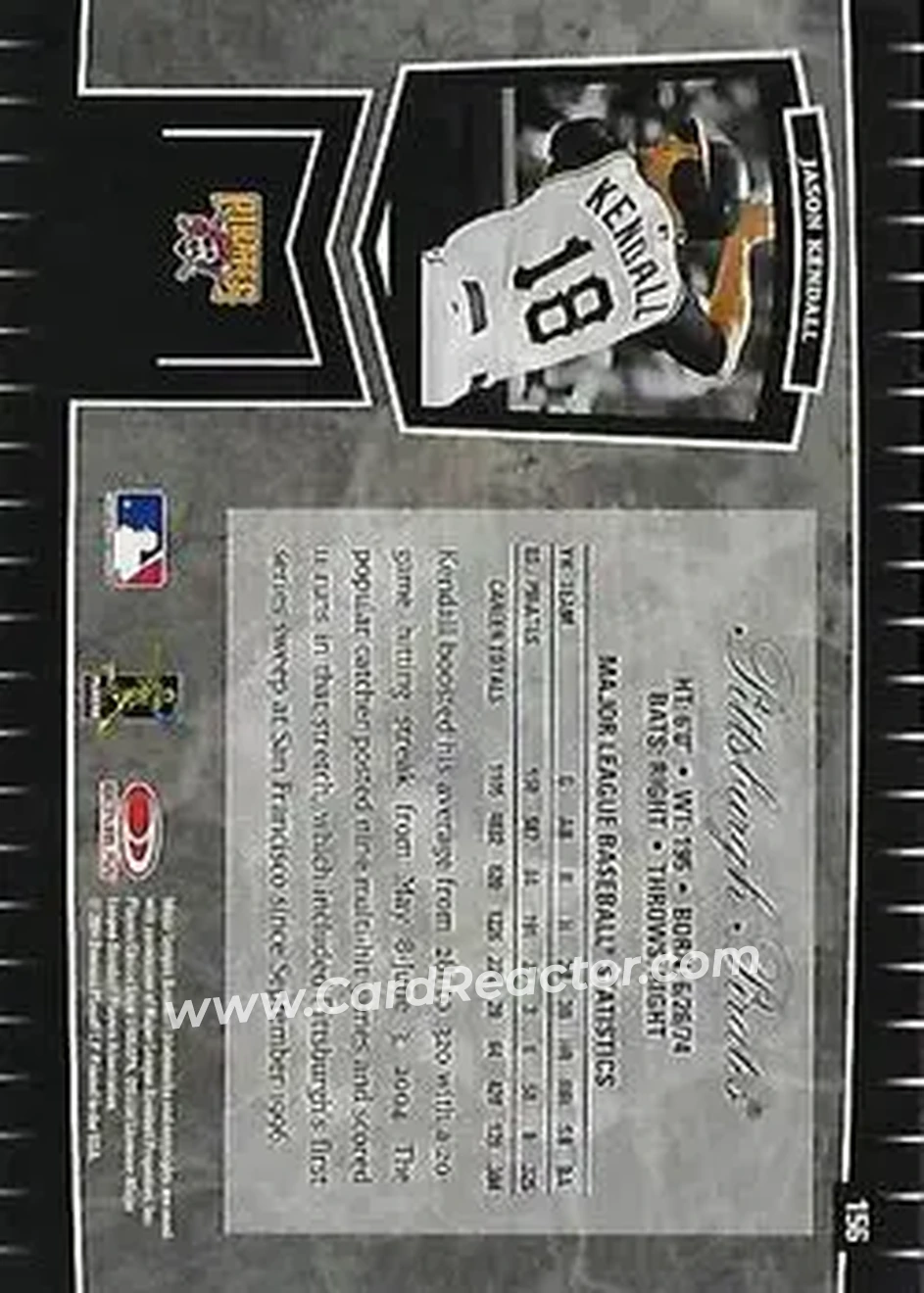 2004 Leaf Certified Cuts #156 - Jason Kendall - Pittsburgh Pirates - Back
