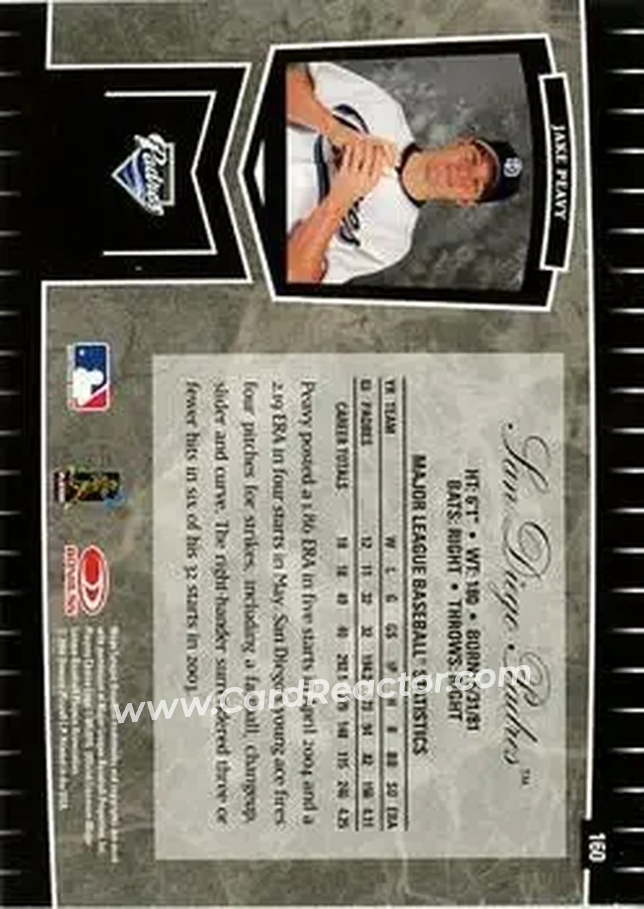 2004 Leaf Certified Cuts #160 - Jake Peavy - San Diego Padres - Back
