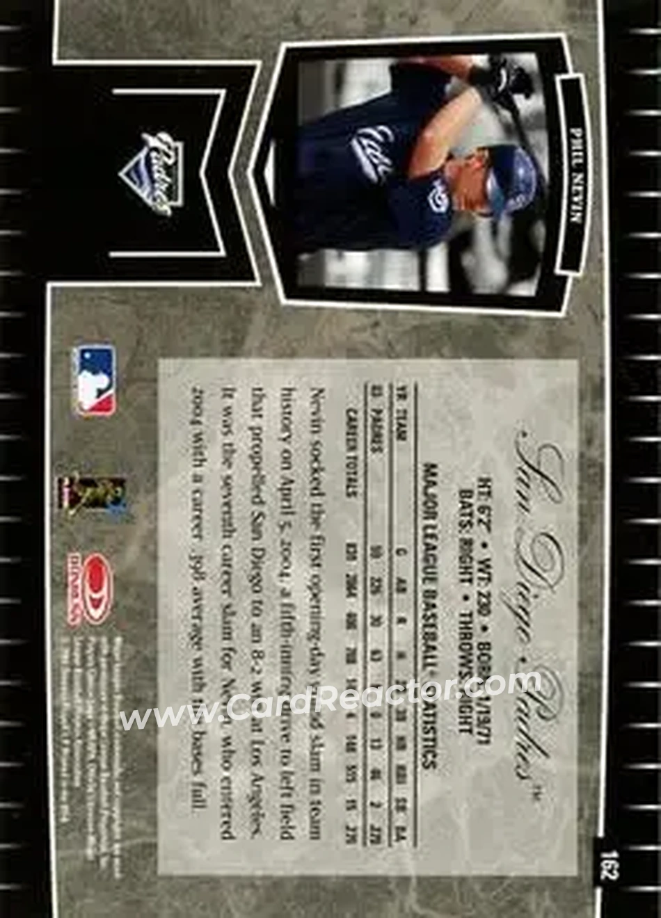 2004 Leaf Certified Cuts #162 - Phil Nevin - San Diego Padres - Back