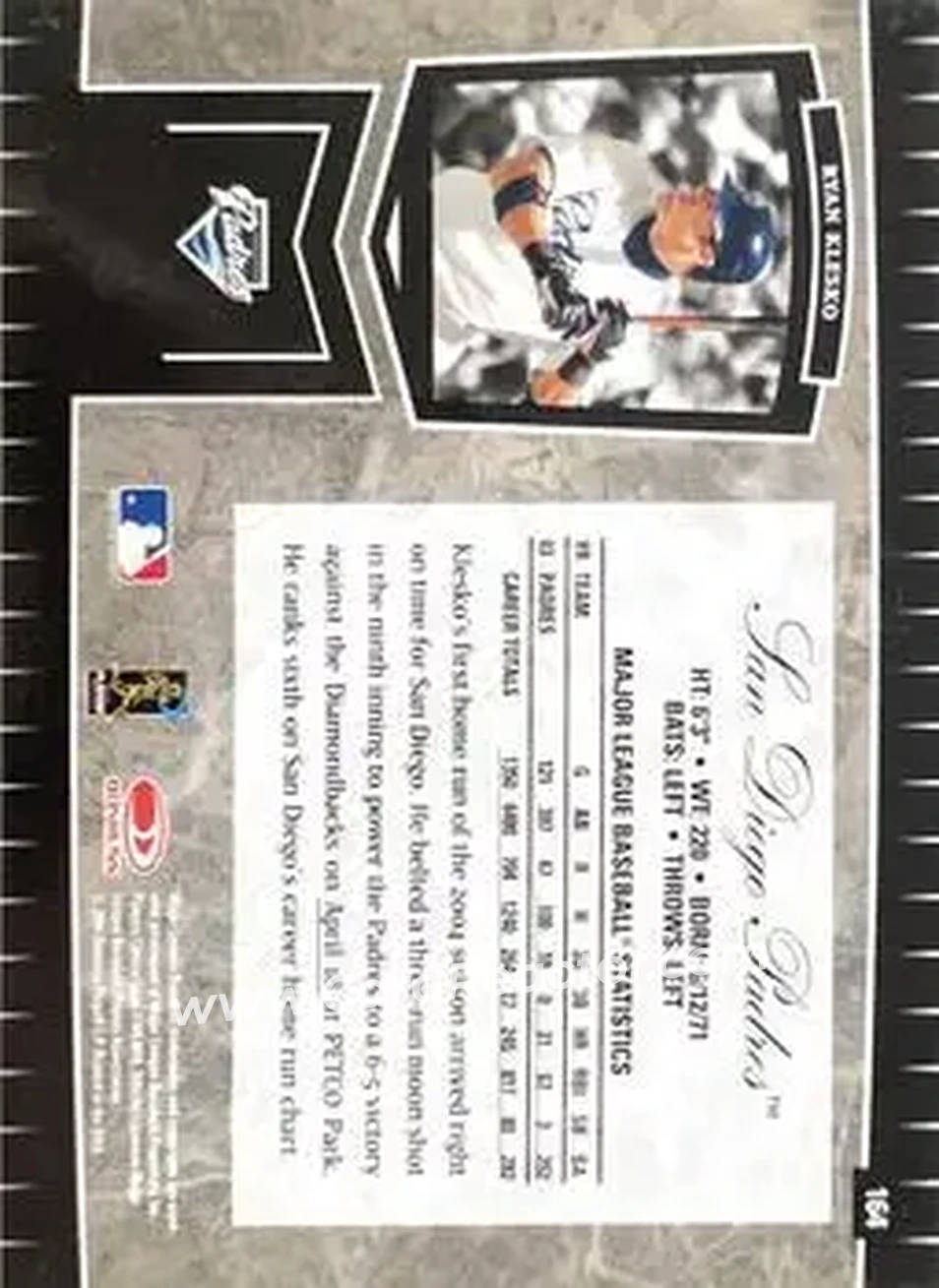 2004 Leaf Certified Cuts #164 - Ryan Klesko - San Diego Padres - Back 2004 Leaf Certified Cuts #164 - Ryan Klesko - San Diego Padres - Back