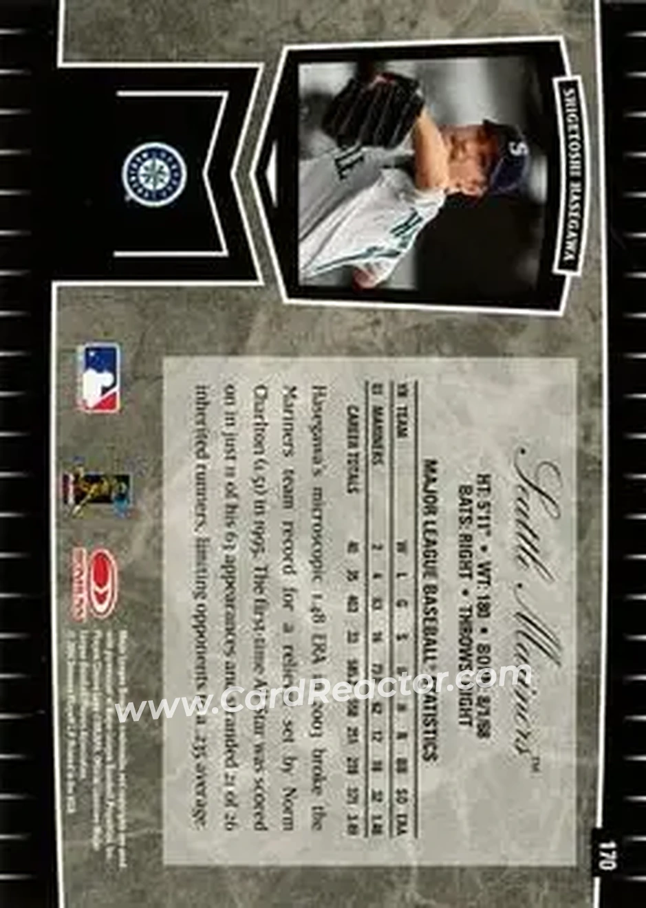 2004 Leaf Certified Cuts #170 - Shigetoshi Hasegawa - Seattle Mariners - Back