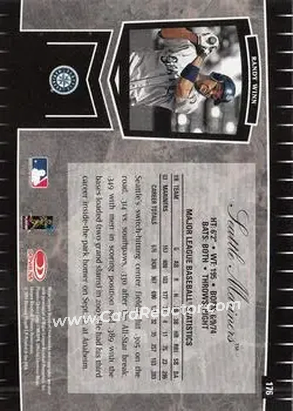 2004 Leaf Certified Cuts #176 - Randy Winn - Seattle Mariners - Back