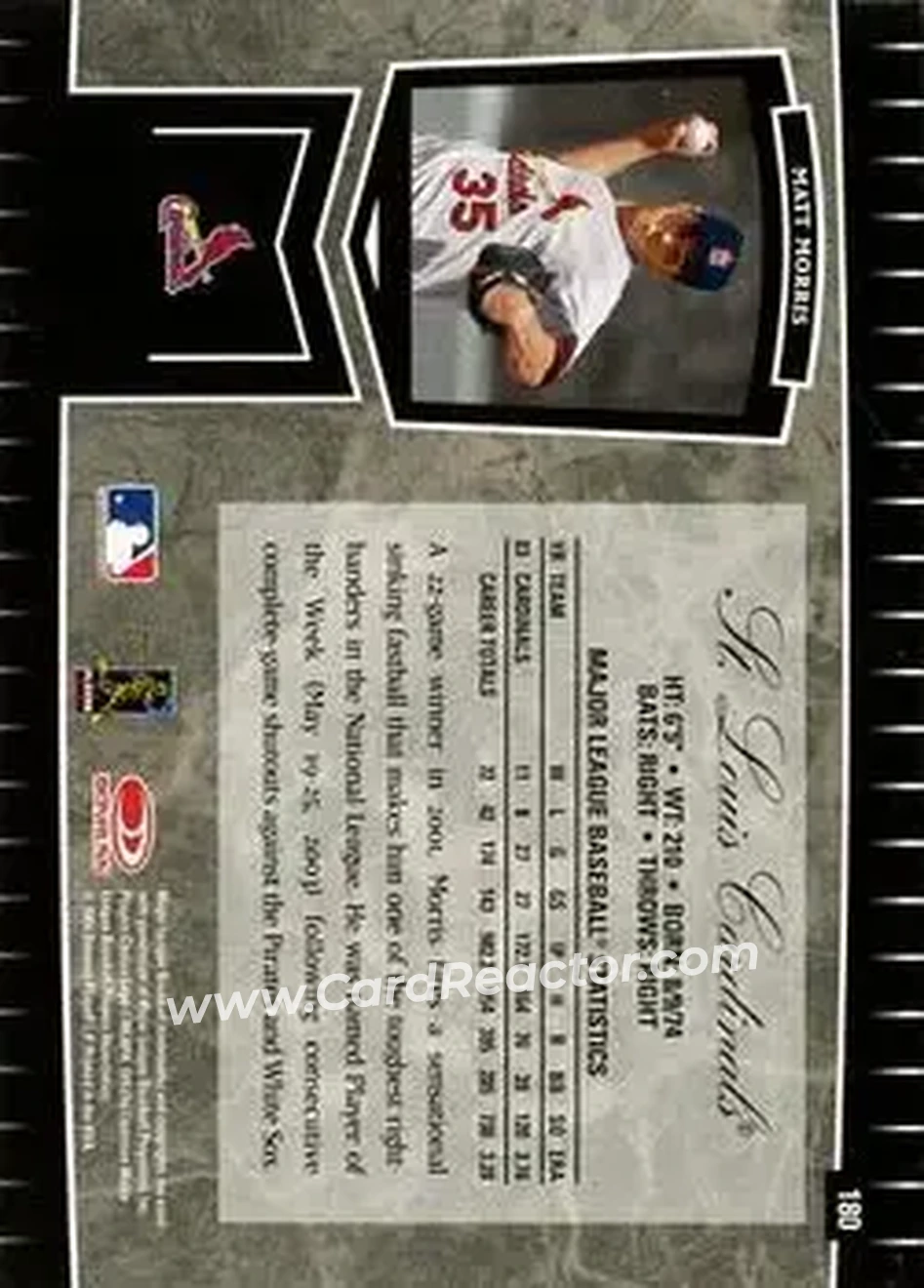 2004 Leaf Certified Cuts #180 - Matt Morris - St. Louis Cardinals - Back