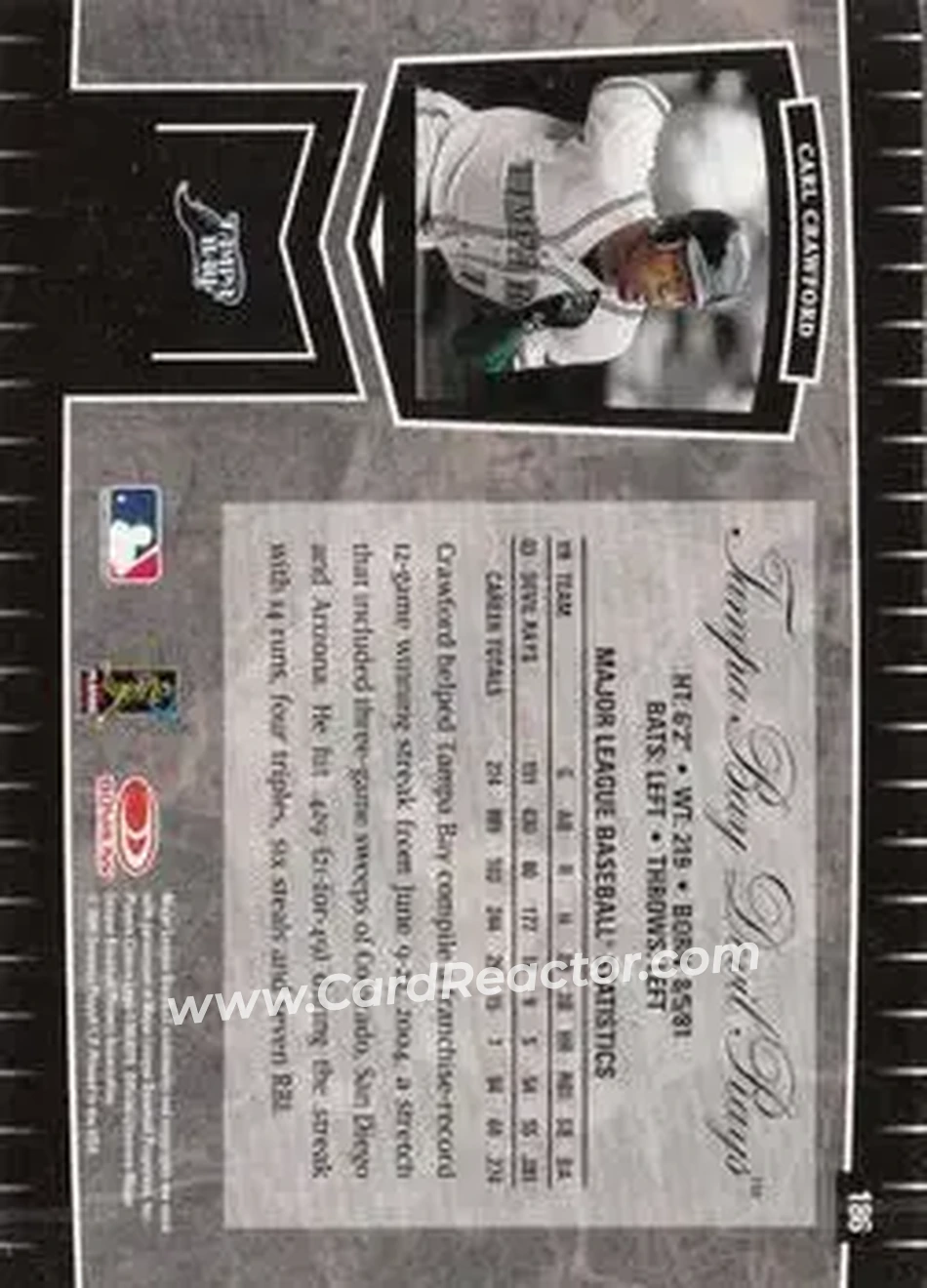 2004 Leaf Certified Cuts #186 - Carl Crawford - Tampa Bay Devil Rays - Back
