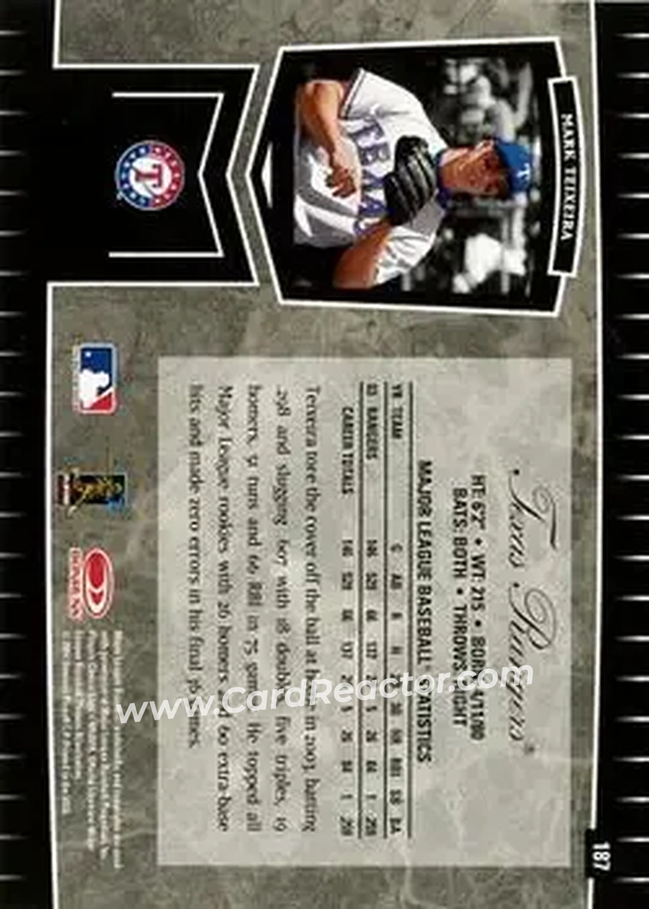 2004 Leaf Certified Cuts #187 - Mark Teixeira - Texas Rangers - Back