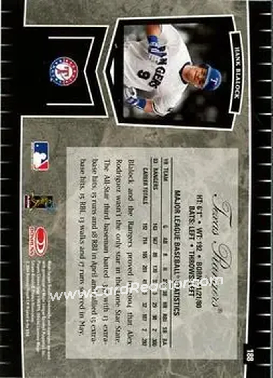 2004 Leaf Certified Cuts #188 - Hank Blalock - Texas Rangers - Back
