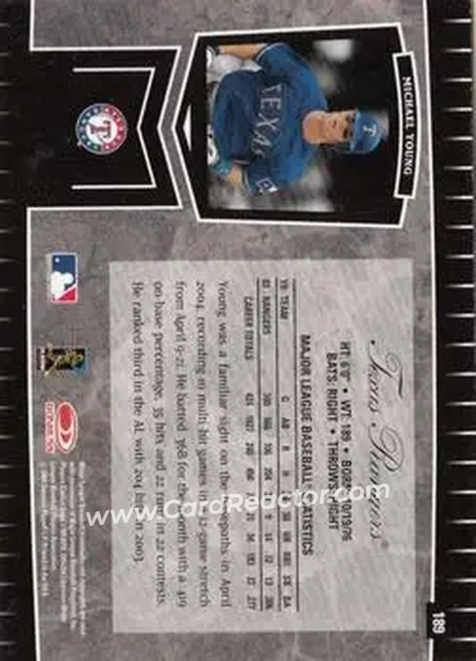 2004 Leaf Certified Cuts #189 - Michael Young - Texas Rangers - Back