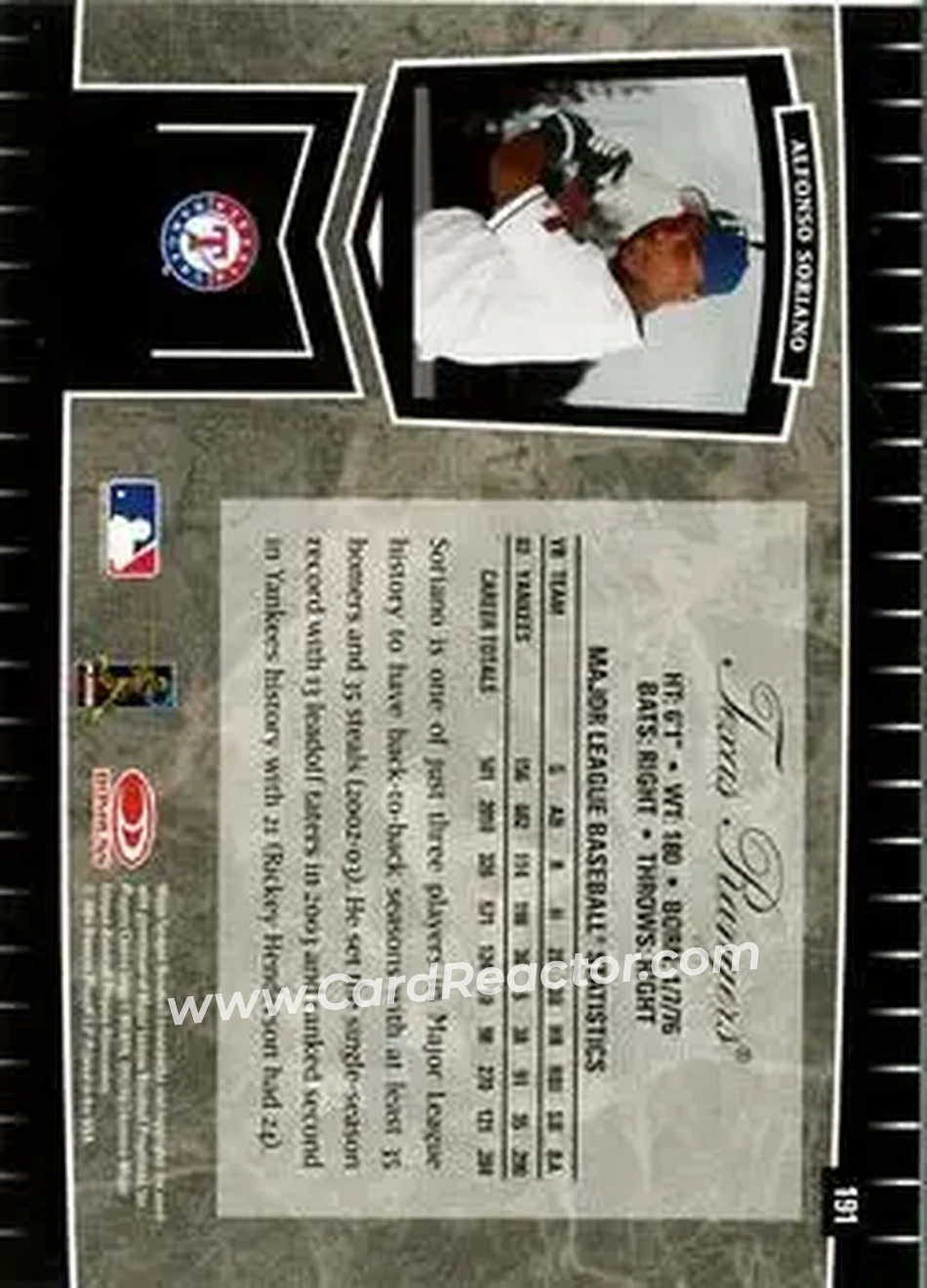 2004 Leaf Certified Cuts #191 - Alfonso Soriano - Texas Rangers - Back
