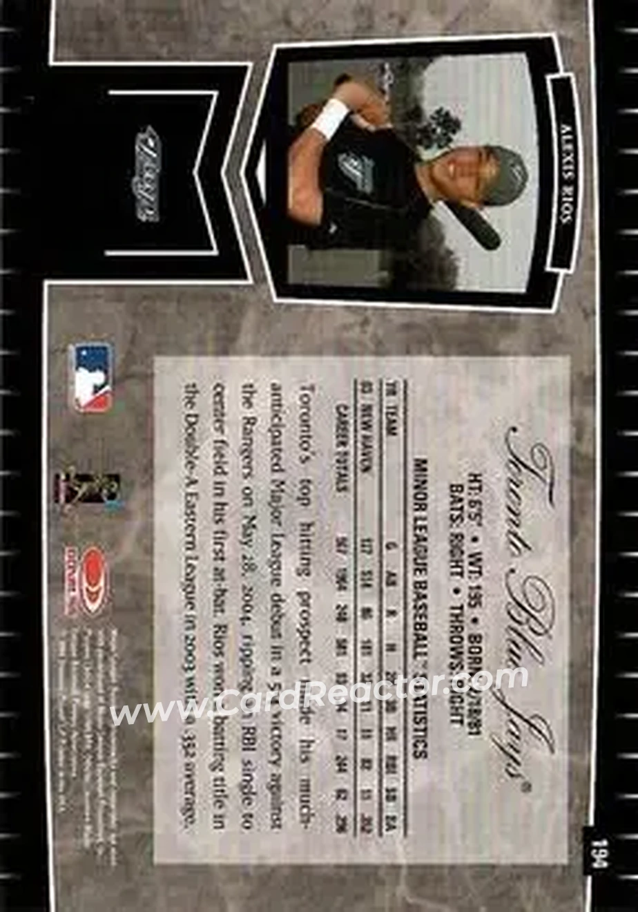 2004 Leaf Certified Cuts #194 - Alex Rios - Toronto Blue Jays - Back