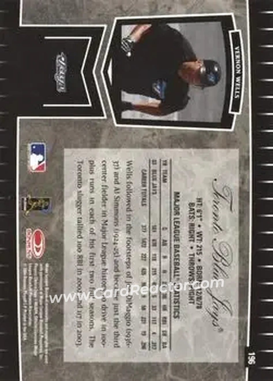 2004 Leaf Certified Cuts #196 - Vernon Wells - Toronto Blue Jays - Back