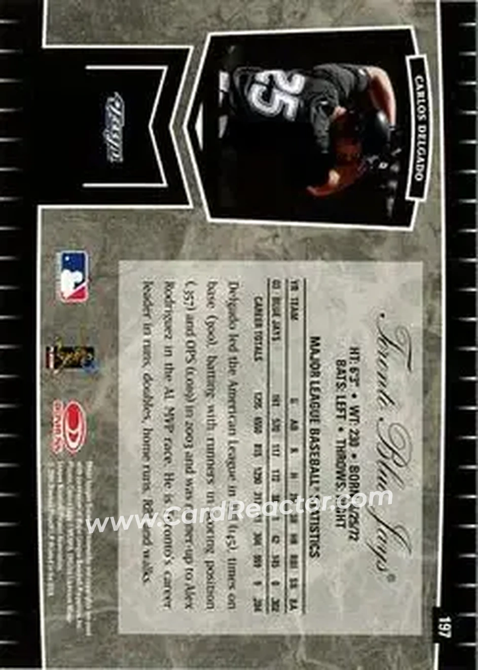 2004 Leaf Certified Cuts #197 - Carlos Delgado - Toronto Blue Jays - Back