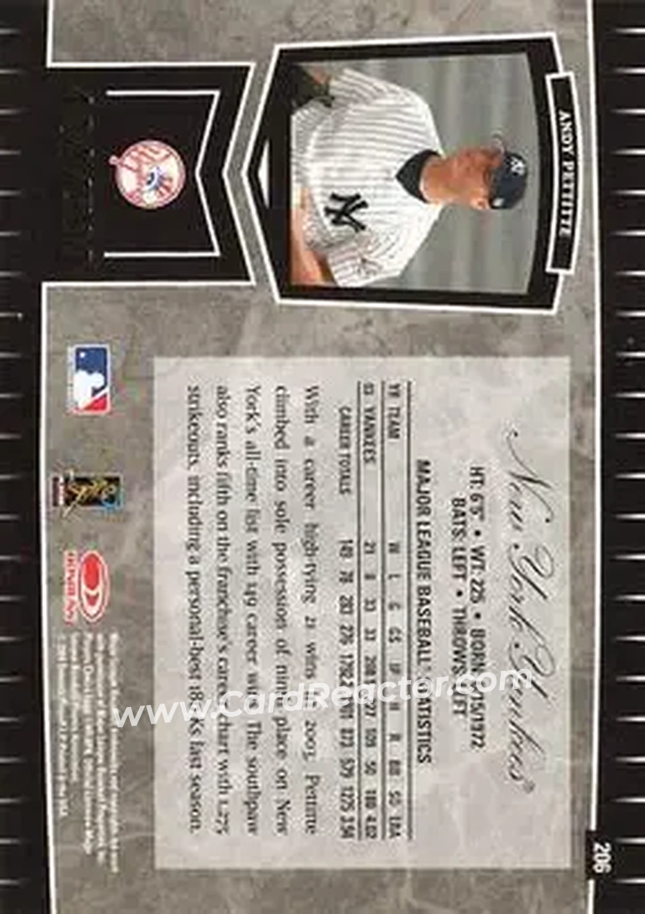 2004 Leaf Certified Cuts #206 - Andy Pettitte - New York Yankees - Back