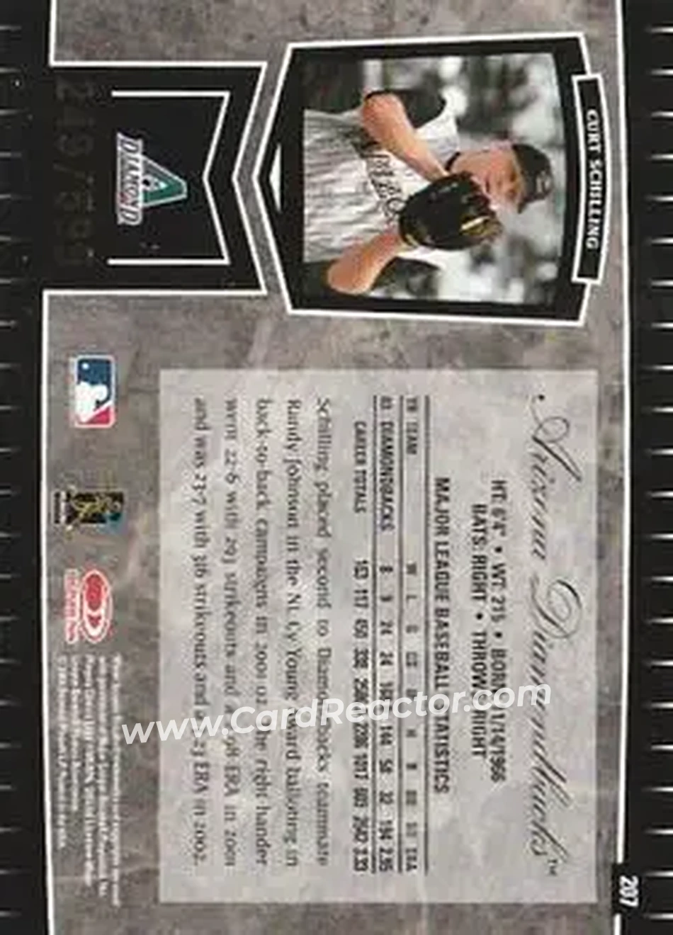 2004 Leaf Certified Cuts #207 - Curt Schilling - Arizona Diamondbacks - Back 2004 Leaf Certified Cuts #207 - Curt Schilling - Arizona Diamondbacks - Back