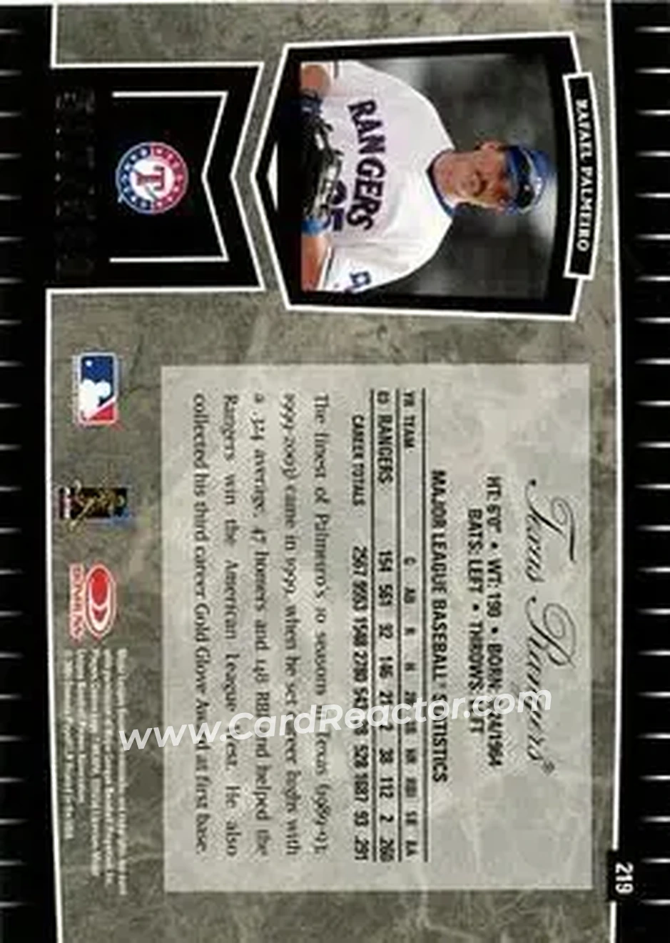 2004 Leaf Certified Cuts #219 - Rafael Palmeiro - Texas Rangers - Back