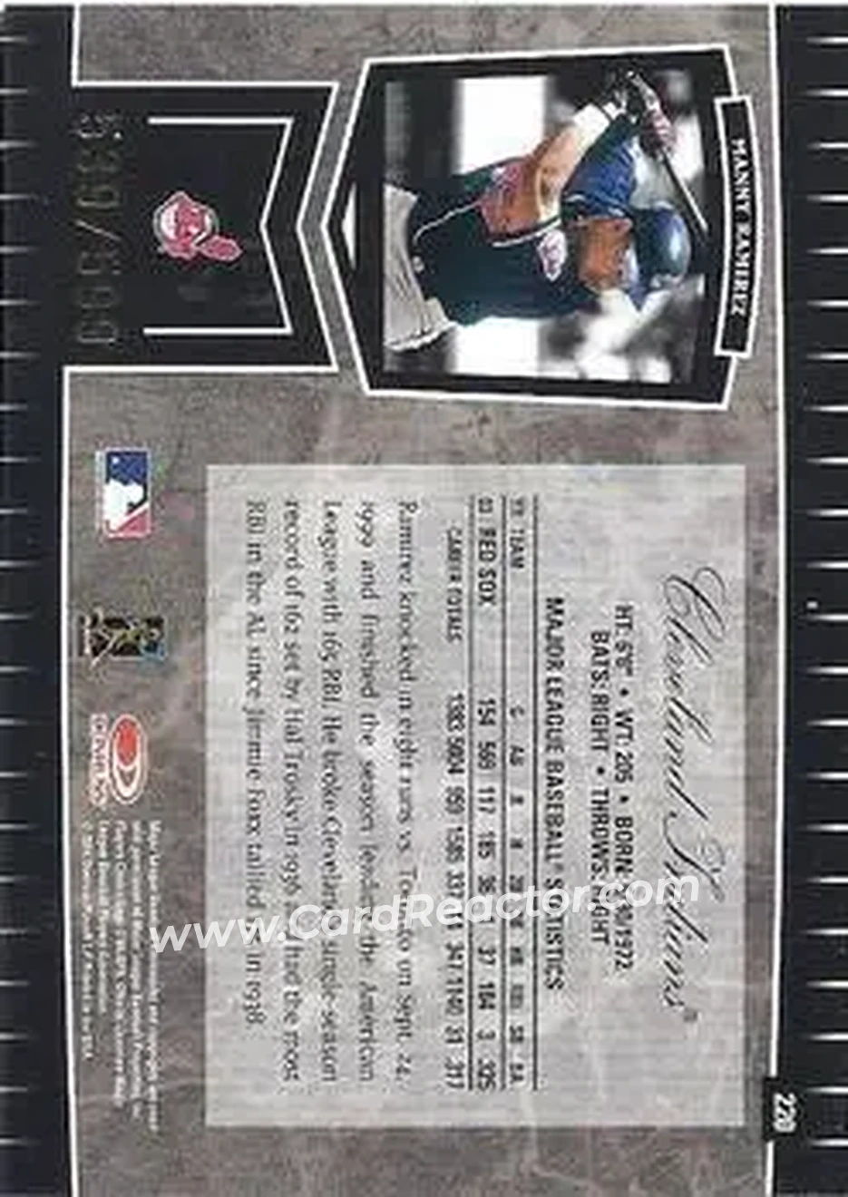 2004 Leaf Certified Cuts #220 - Manny Ramirez - Cleveland Indians - Back 2004 Leaf Certified Cuts #220 - Manny Ramirez - Cleveland Indians - Back