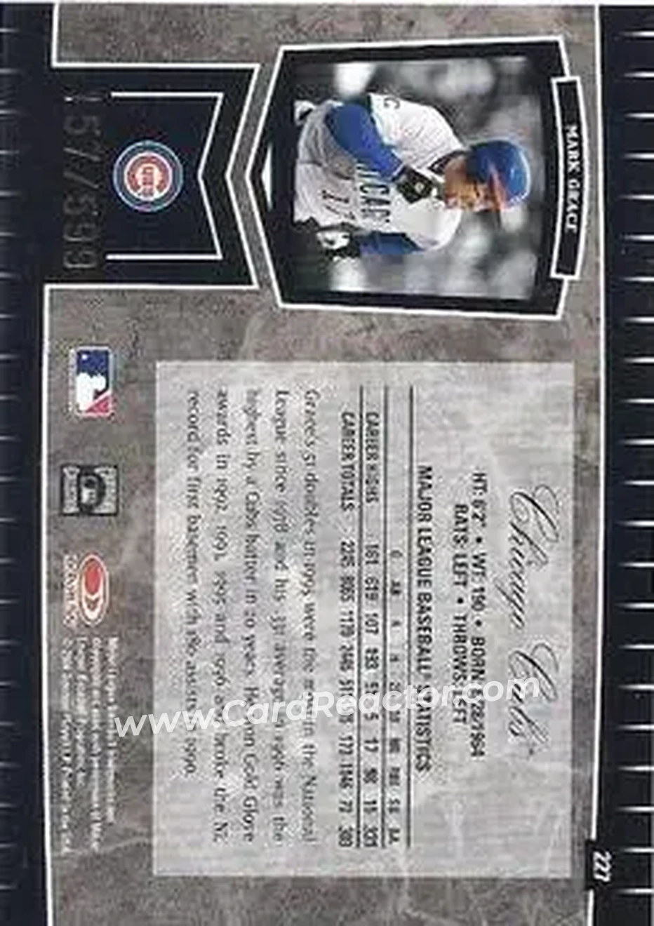 2004 Leaf Certified Cuts #227 - Mark Grace - Chicago Cubs - Back 2004 Leaf Certified Cuts #227 - Mark Grace - Chicago Cubs - Back