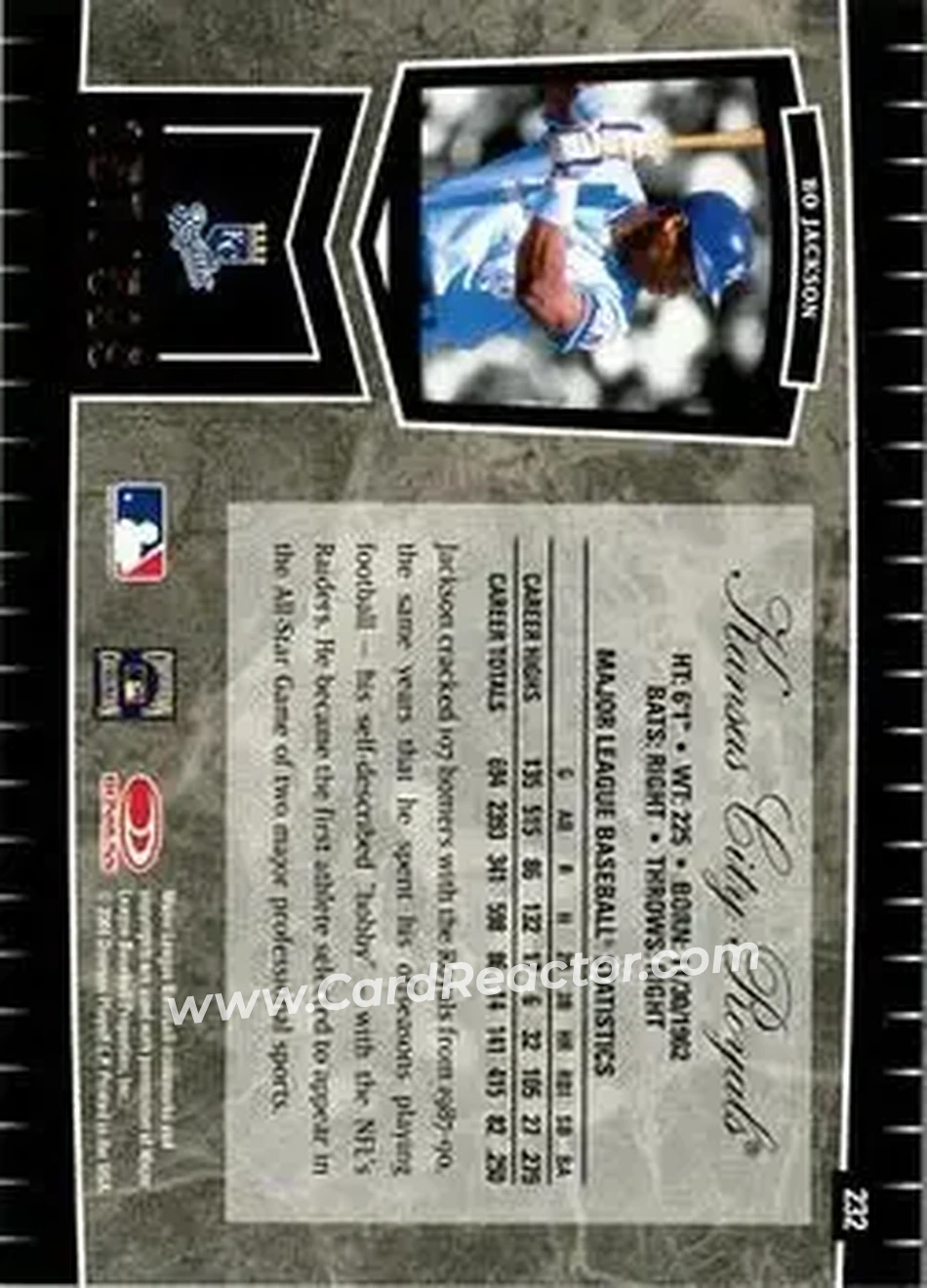 2004 Leaf Certified Cuts #232 - Bo Jackson - Kansas City Royals - Back