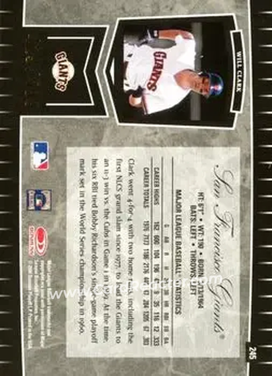 2004 Leaf Certified Cuts #245 - Will Clark - San Francisco Giants - Back