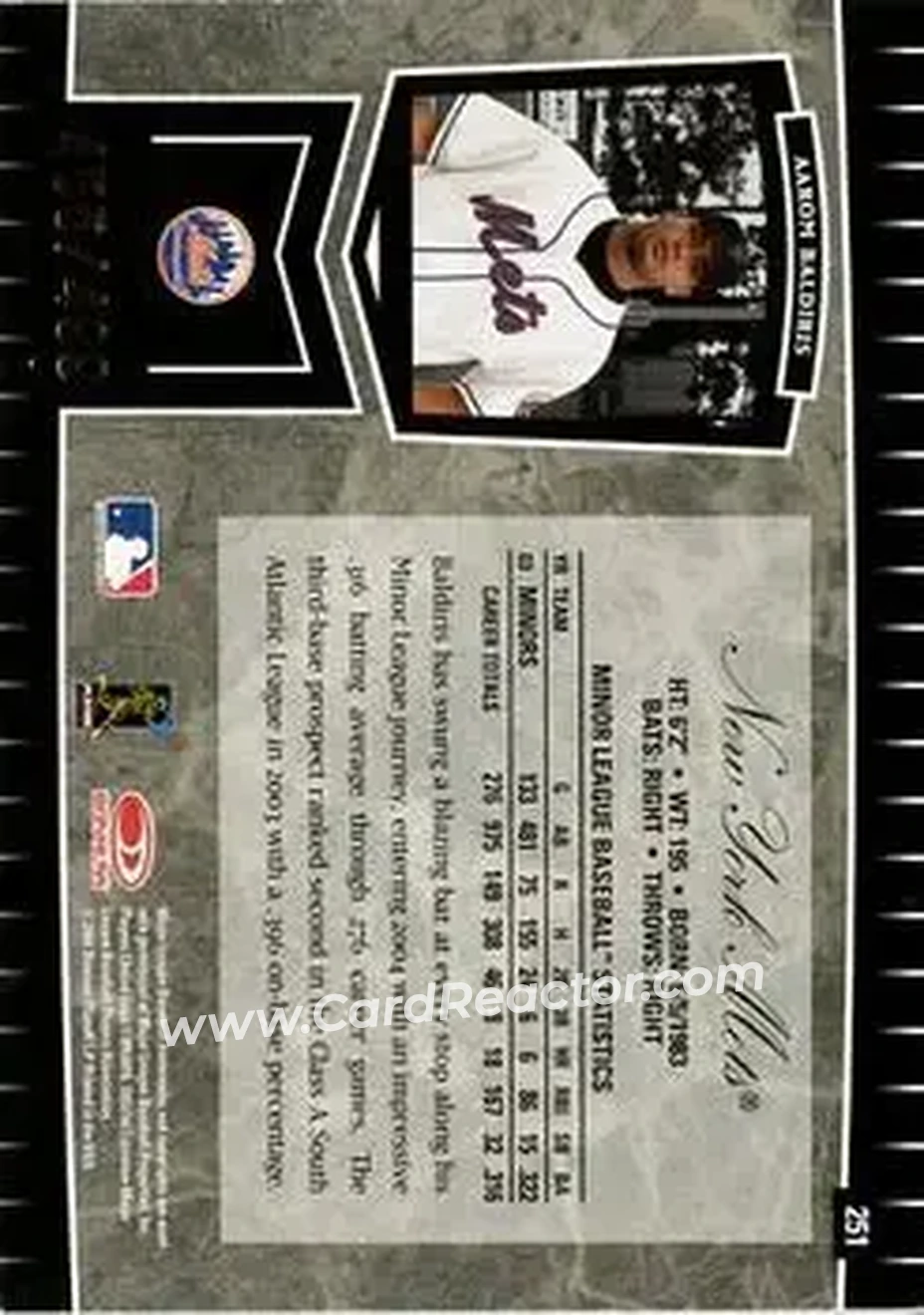 2004 Leaf Certified Cuts #251 - Aarom Baldiris - New York Mets - Back