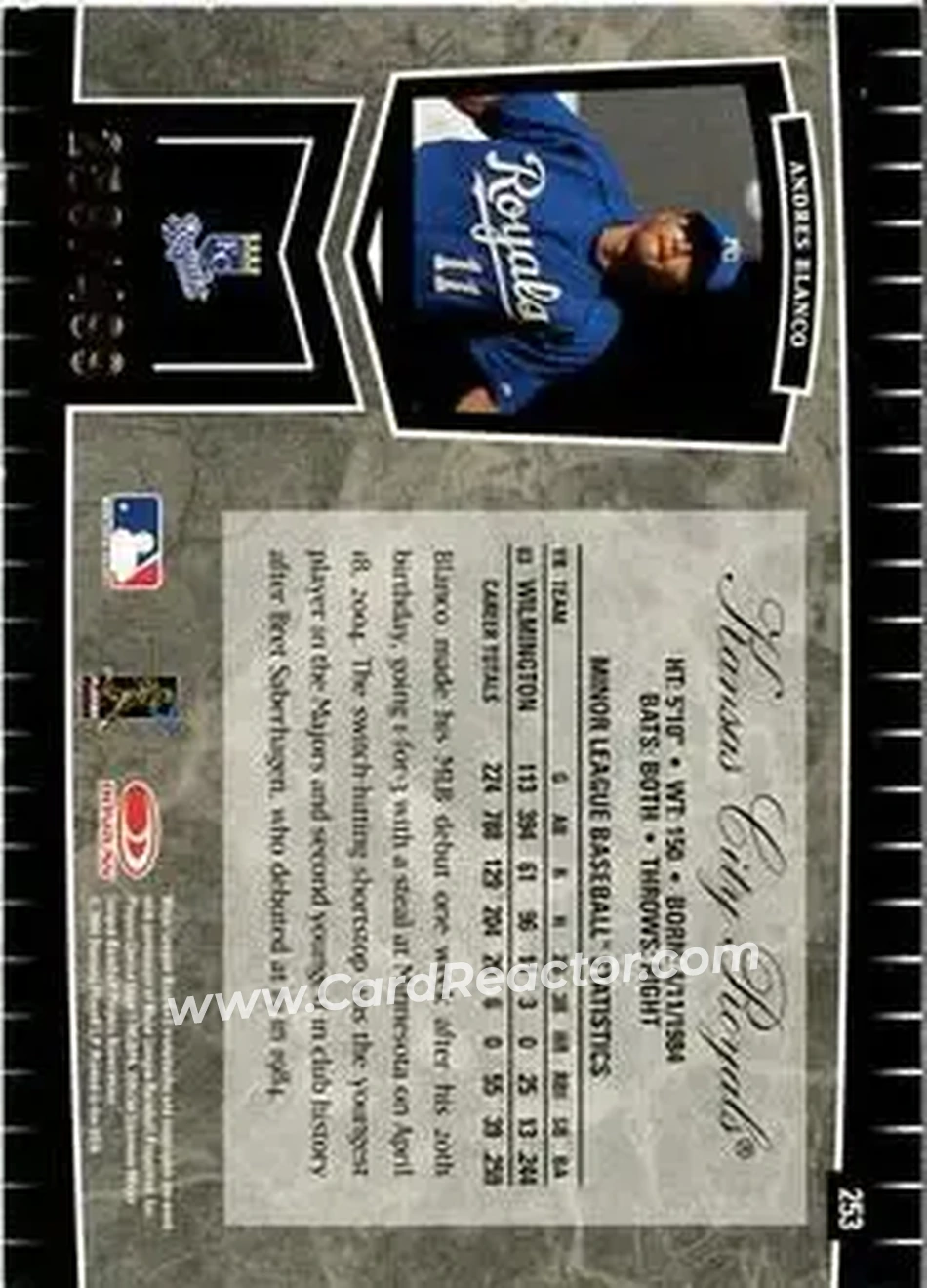 2004 Leaf Certified Cuts #253 - Andres Blanco - Kansas City Royals - Back