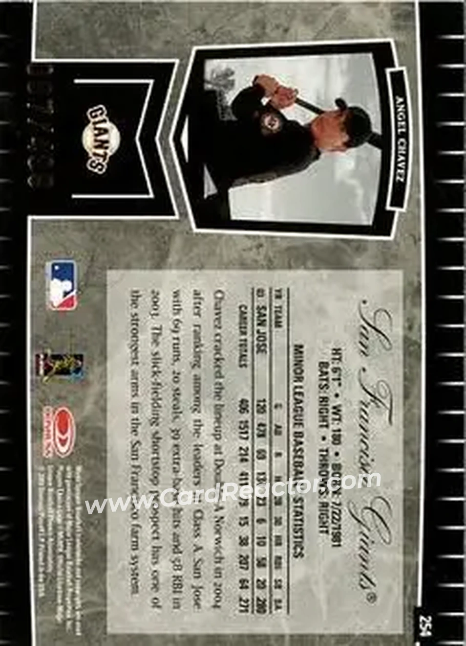 2004 Leaf Certified Cuts #254 - Angel Chavez - San Francisco Giants - Back