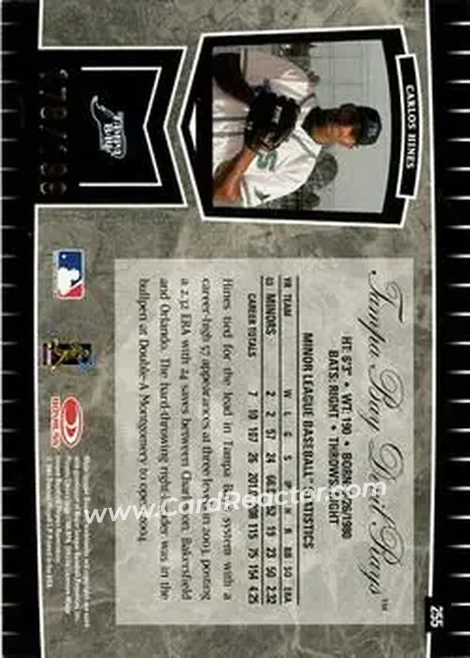 2004 Leaf Certified Cuts #255 - Carlos Hines - Tampa Bay Devil Rays - Back