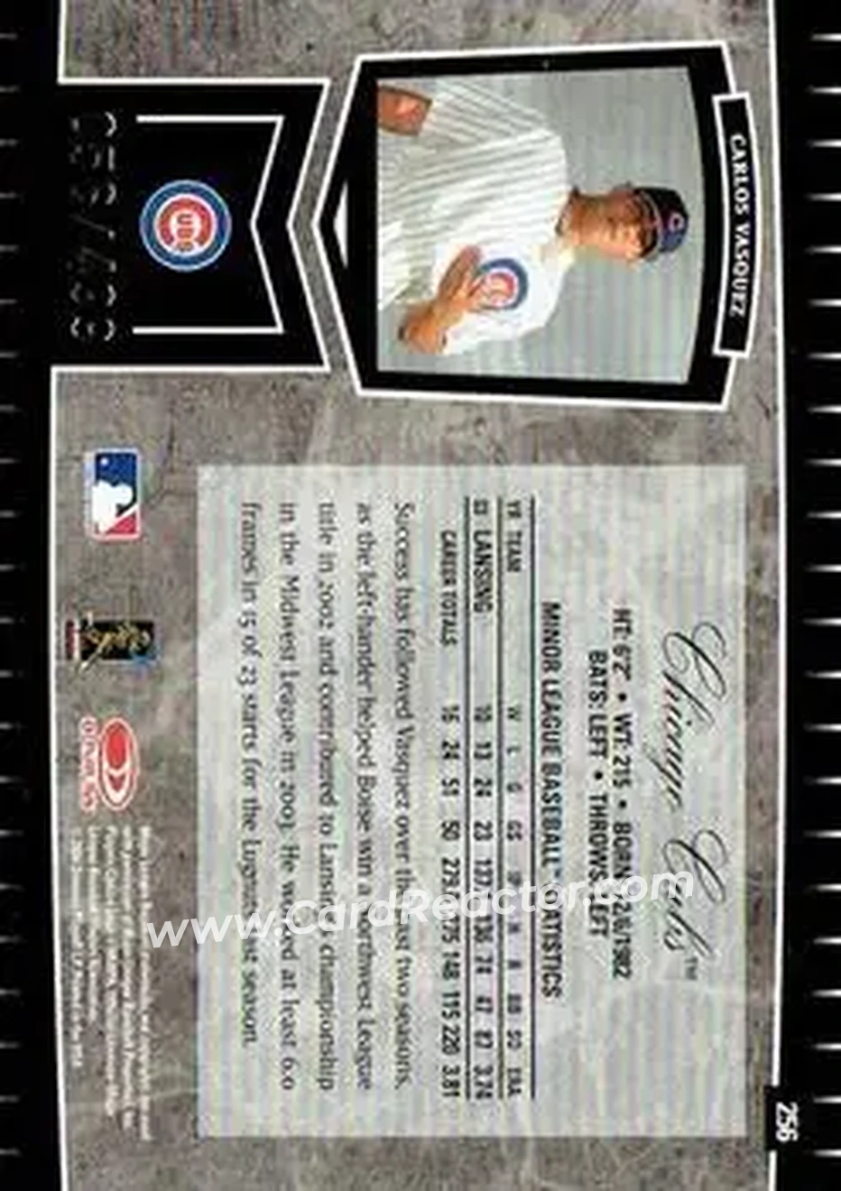 2004 Leaf Certified Cuts #256 - Carlos Vasquez - Chicago Cubs - Back