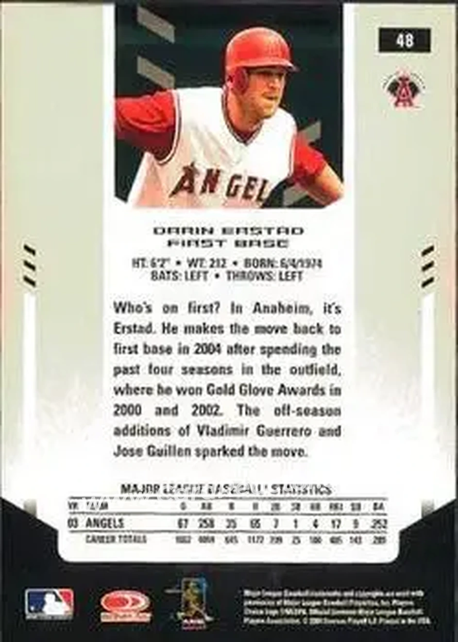2004 Leaf Certified Materials #48 - Darin Erstad - Anaheim Angels - Back 2004 Leaf Certified Materials #48 - Darin Erstad - Anaheim Angels - Back