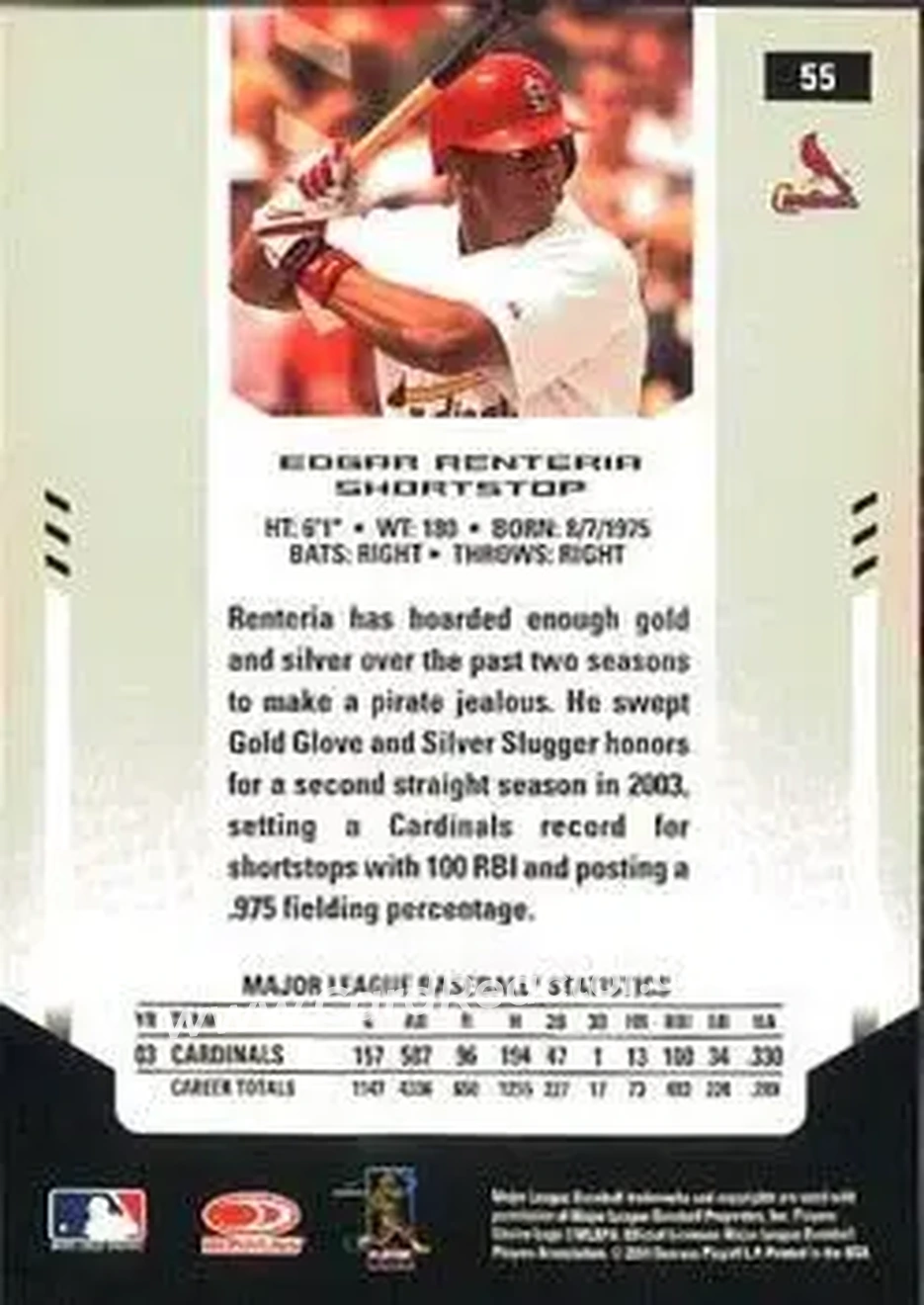 2004 Leaf Certified Materials #55 - Edgar Renteria - St. Louis Cardinals - Back