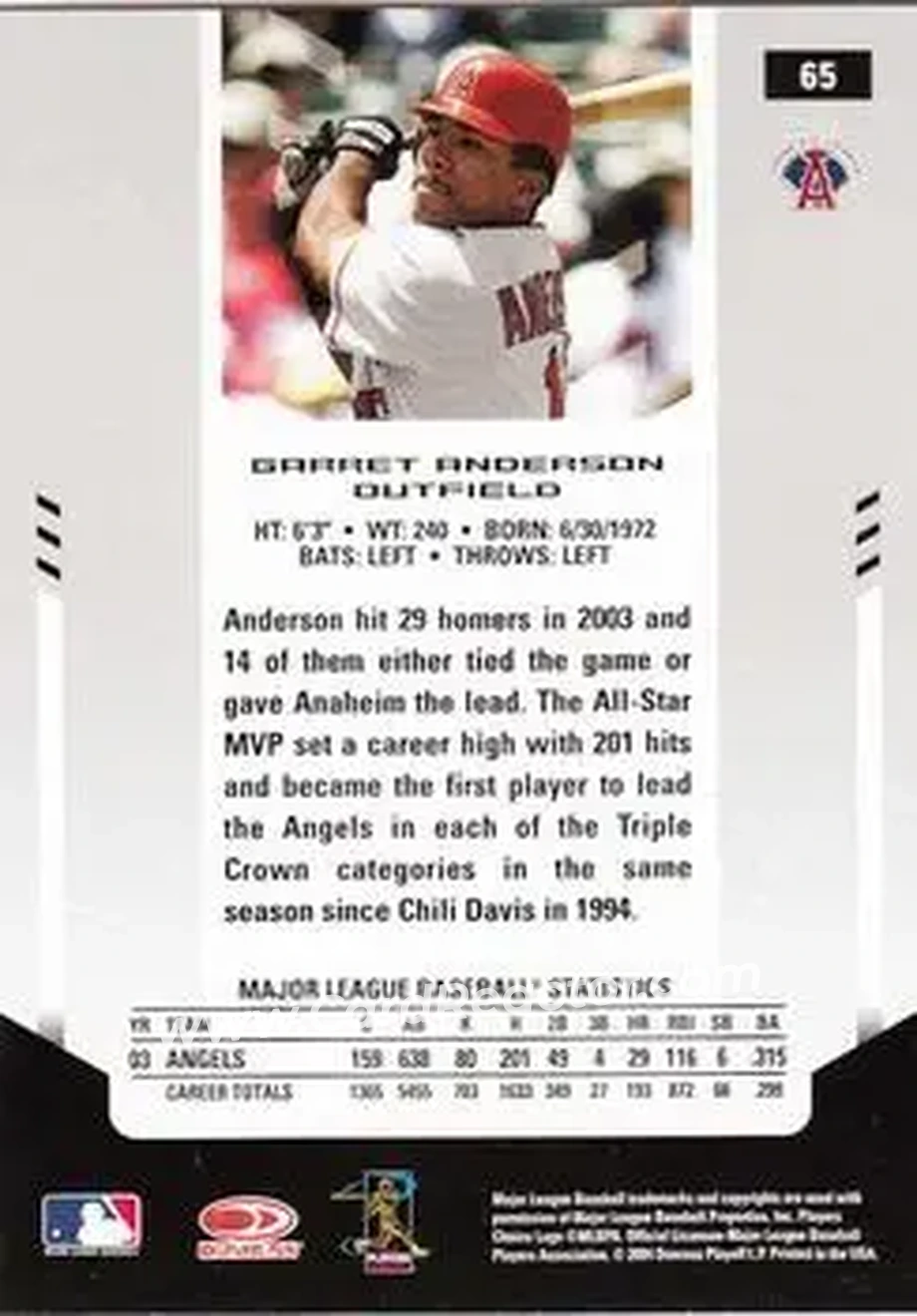 2004 Leaf Certified Materials #65 - Garret Anderson - Anaheim Angels - Back