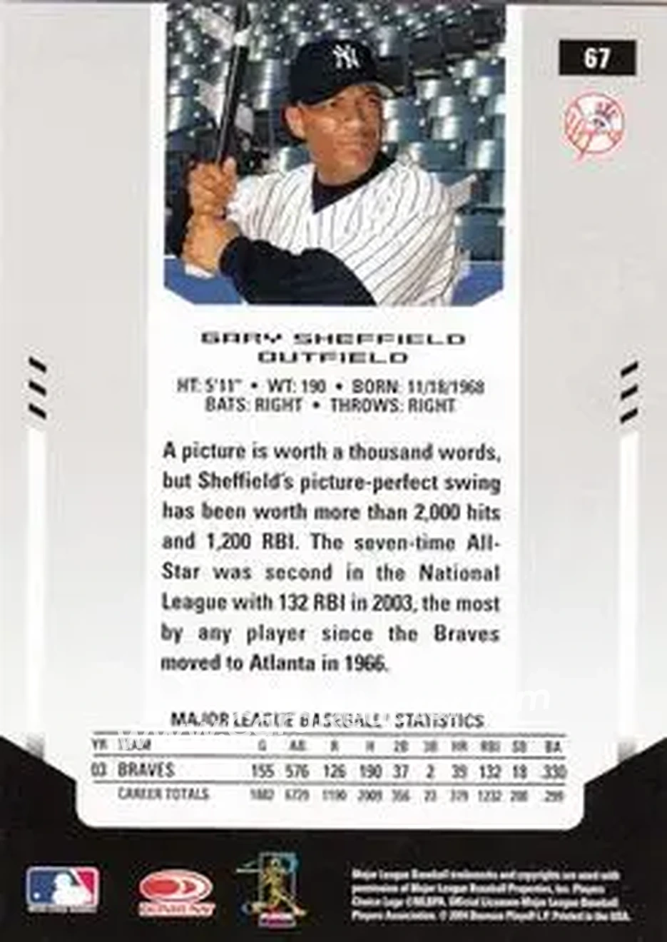 2004 Leaf Certified Materials #67 - Gary Sheffield - New York Yankees - Back