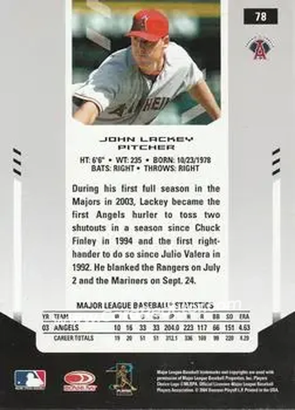 2004 Leaf Certified Materials #78 - John Lackey - Anaheim Angels - Back