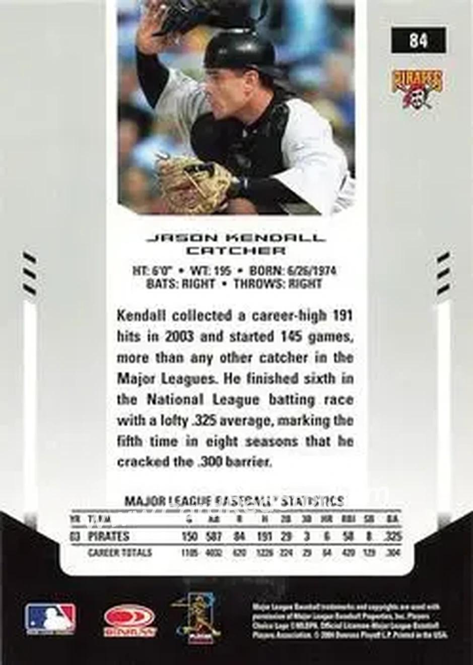 2004 Leaf Certified Materials #84 - Jason Kendall - Pittsburgh Pirates - Back