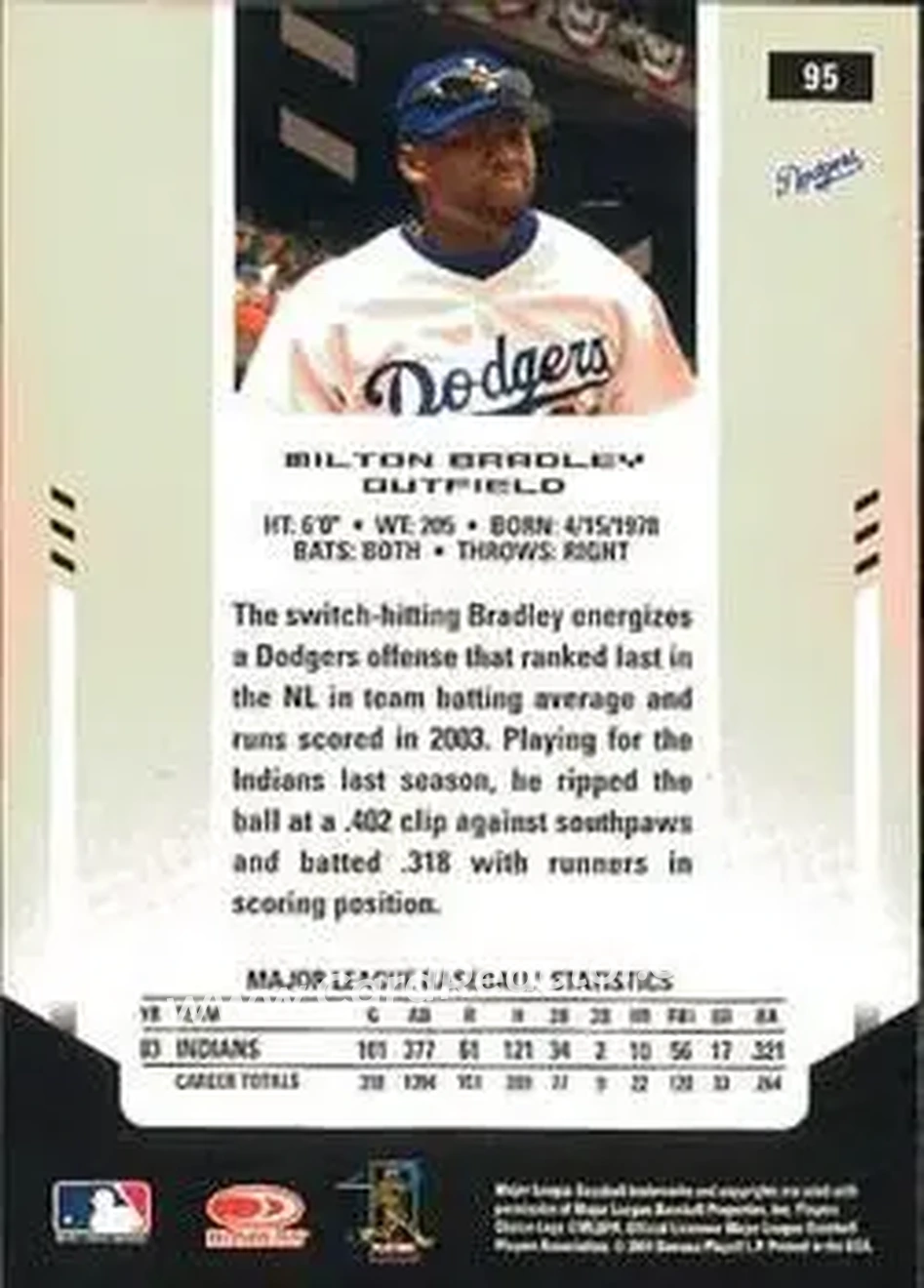 2004 Leaf Certified Materials #95 - Milton Bradley - Los Angeles Dodgers - Back 2004 Leaf Certified Materials #95 - Milton Bradley - Los Angeles Dodgers - Back
