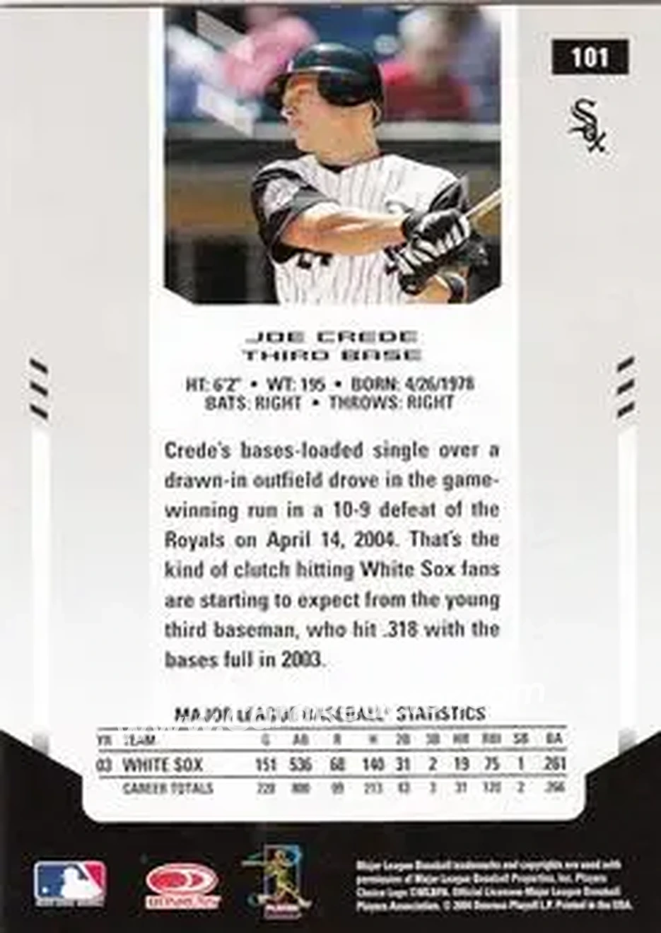 2004 Leaf Certified Materials #101 - Joe Crede - Chicago White Sox - Back