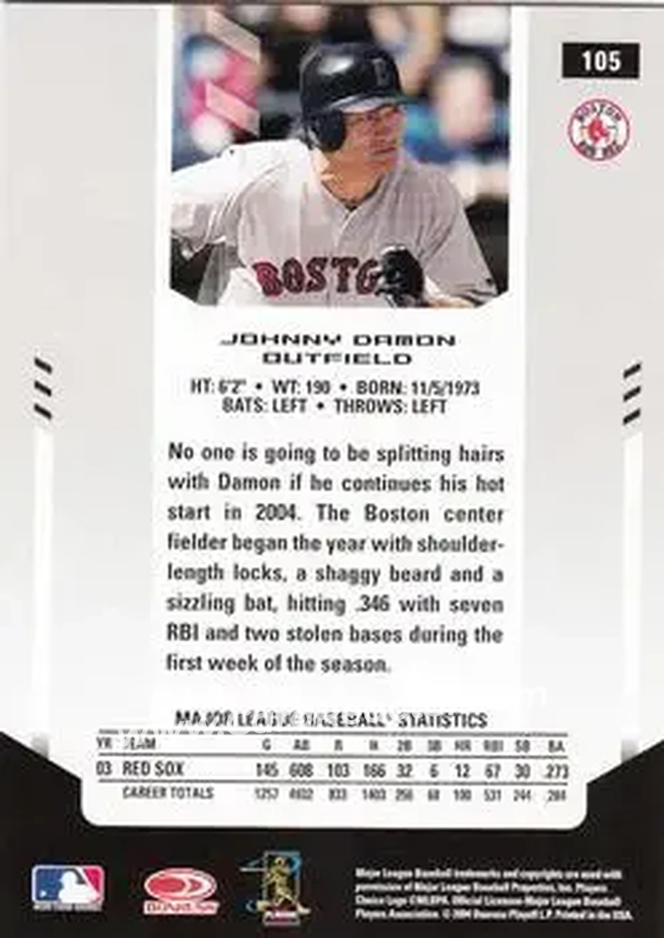 2004 Leaf Certified Materials #105 - Johnny Damon - Boston Red Sox - Back