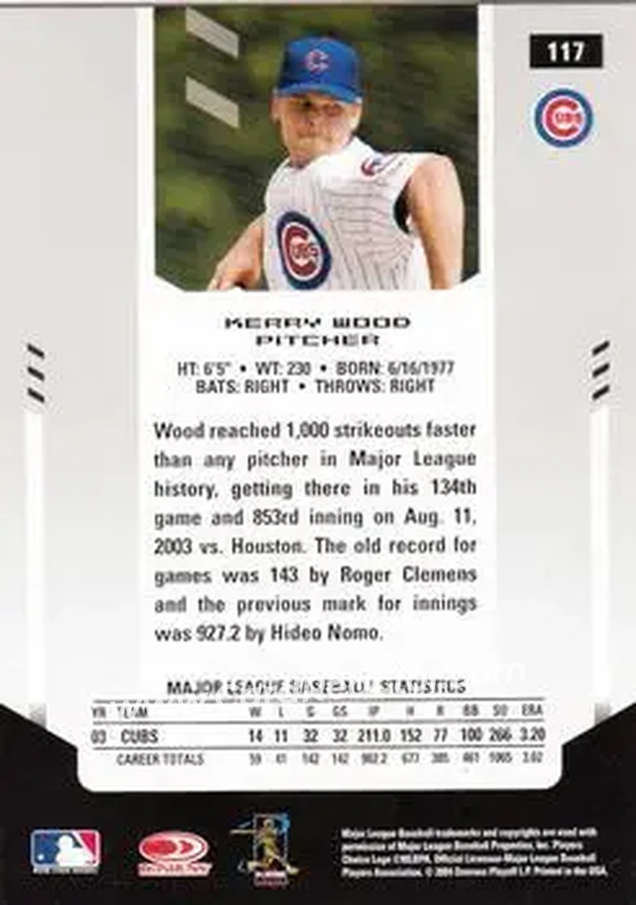 2004 Leaf Certified Materials #117 - Kerry Wood - Chicago Cubs - Back