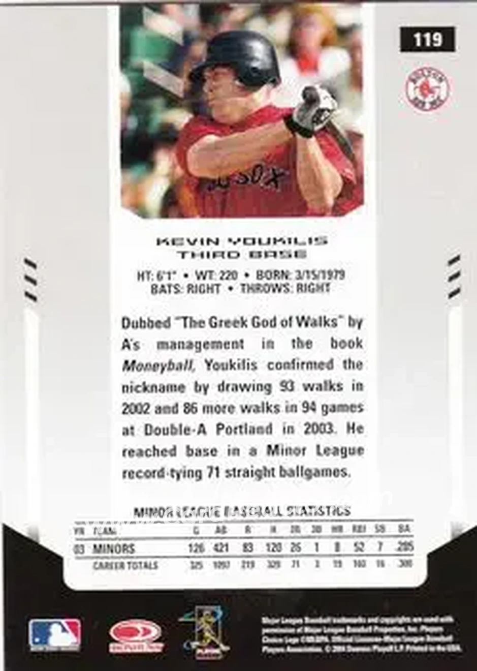 2004 Leaf Certified Materials #119 - Kevin Youkilis - Boston Red Sox - Back